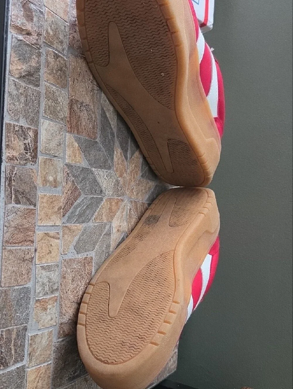 Primark Bright Red Sneakers with White Side Stripes, Size 6